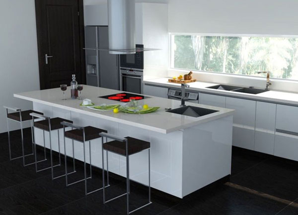 Thiết kế nhà bếp đẹp với tông màu trắng đen ấn tượng