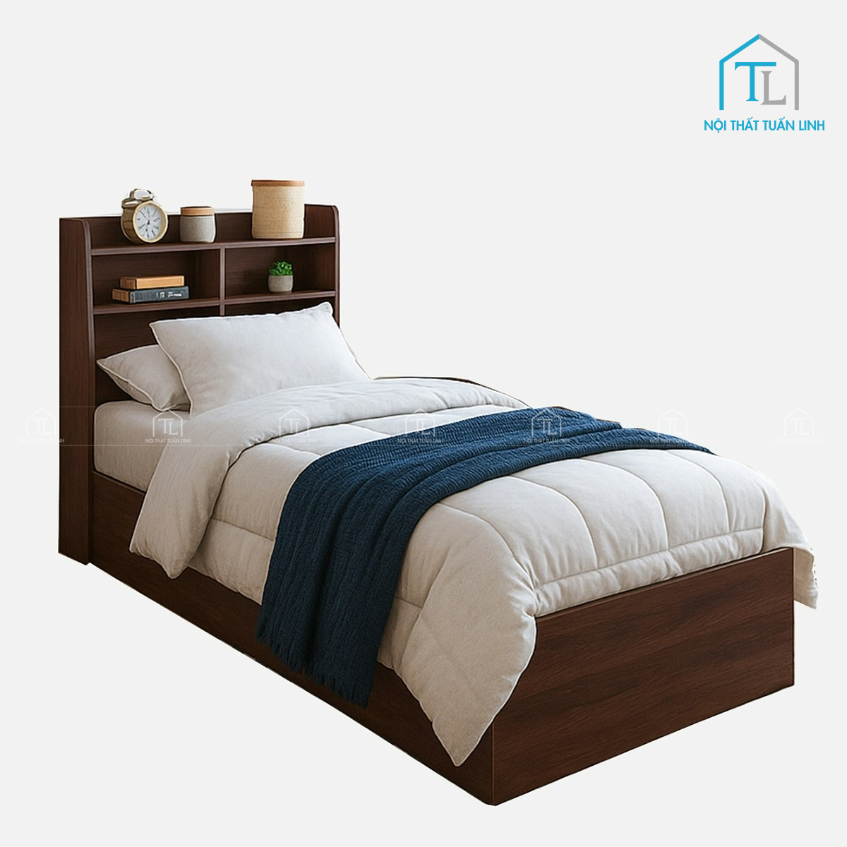 Giường đơn gỗ công nghiệp vân gỗ óc chó tiện lợi