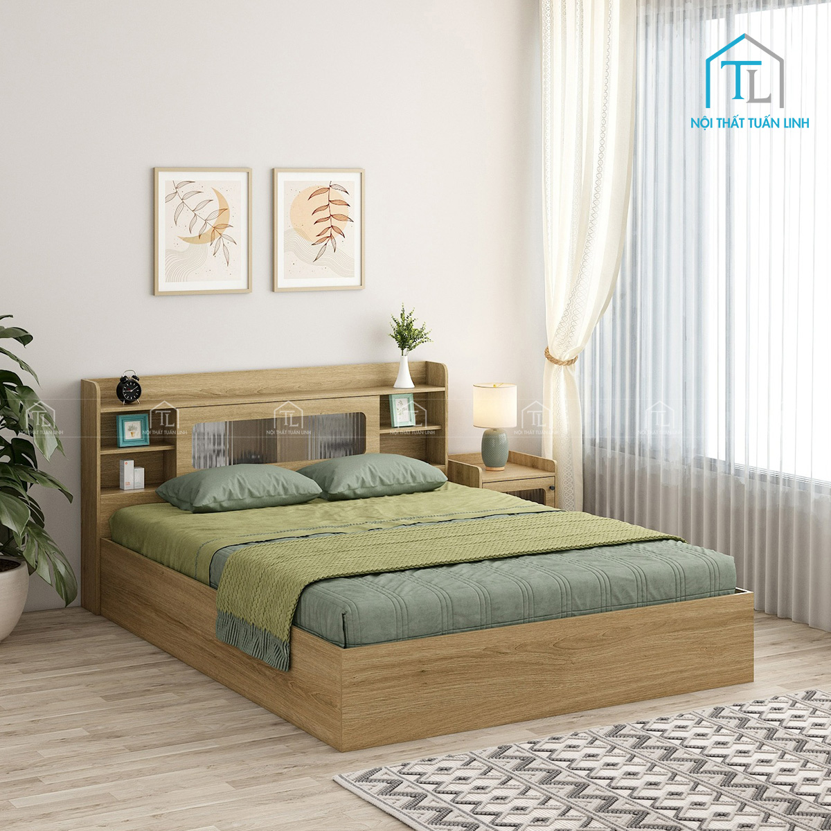 Giường ngủ gỗ công nghiệp có hộc chứa thiết kế hiện đại
