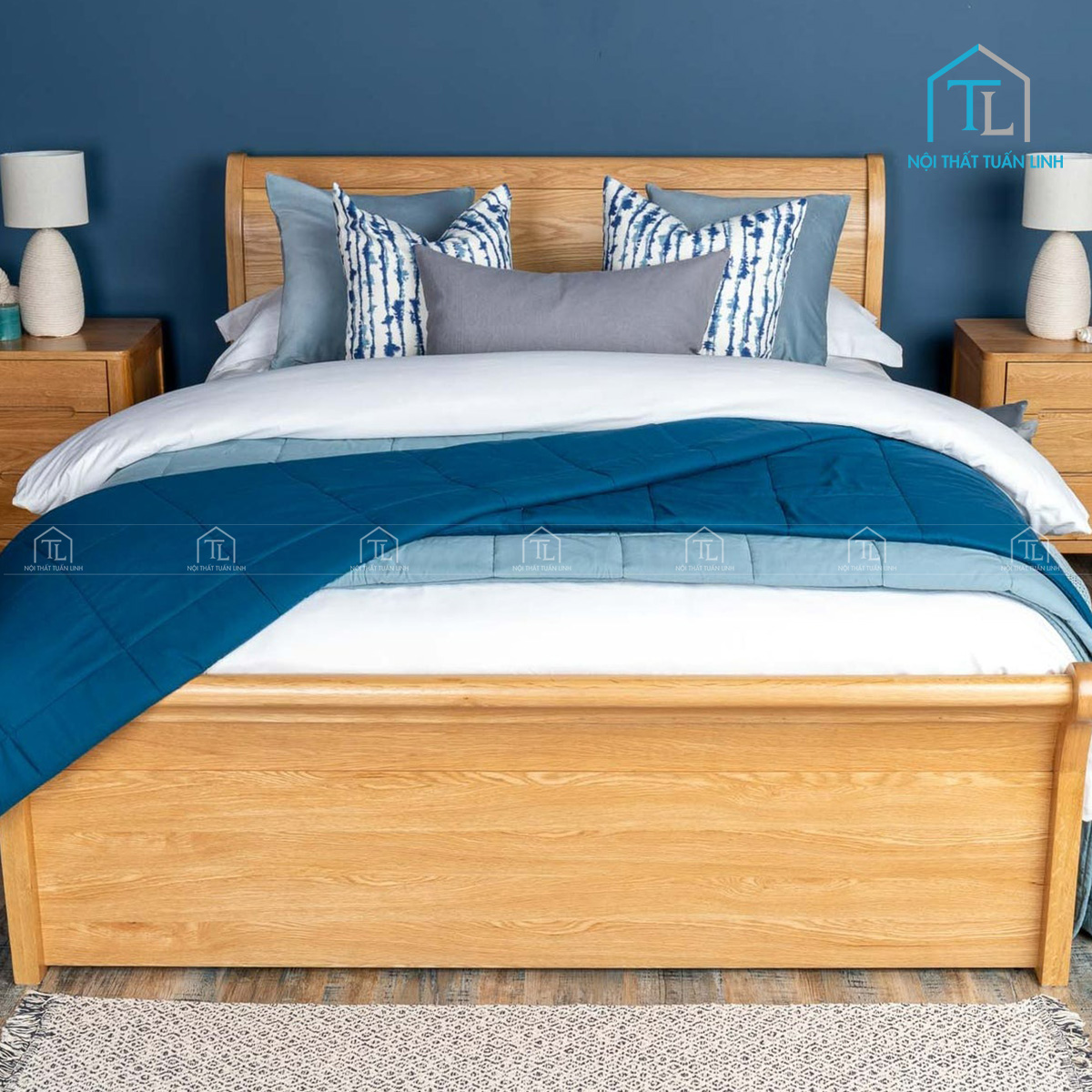 Giường ngủ gỗ sồi tự nhiên có ngăn kéo lưu trữ cao cấp