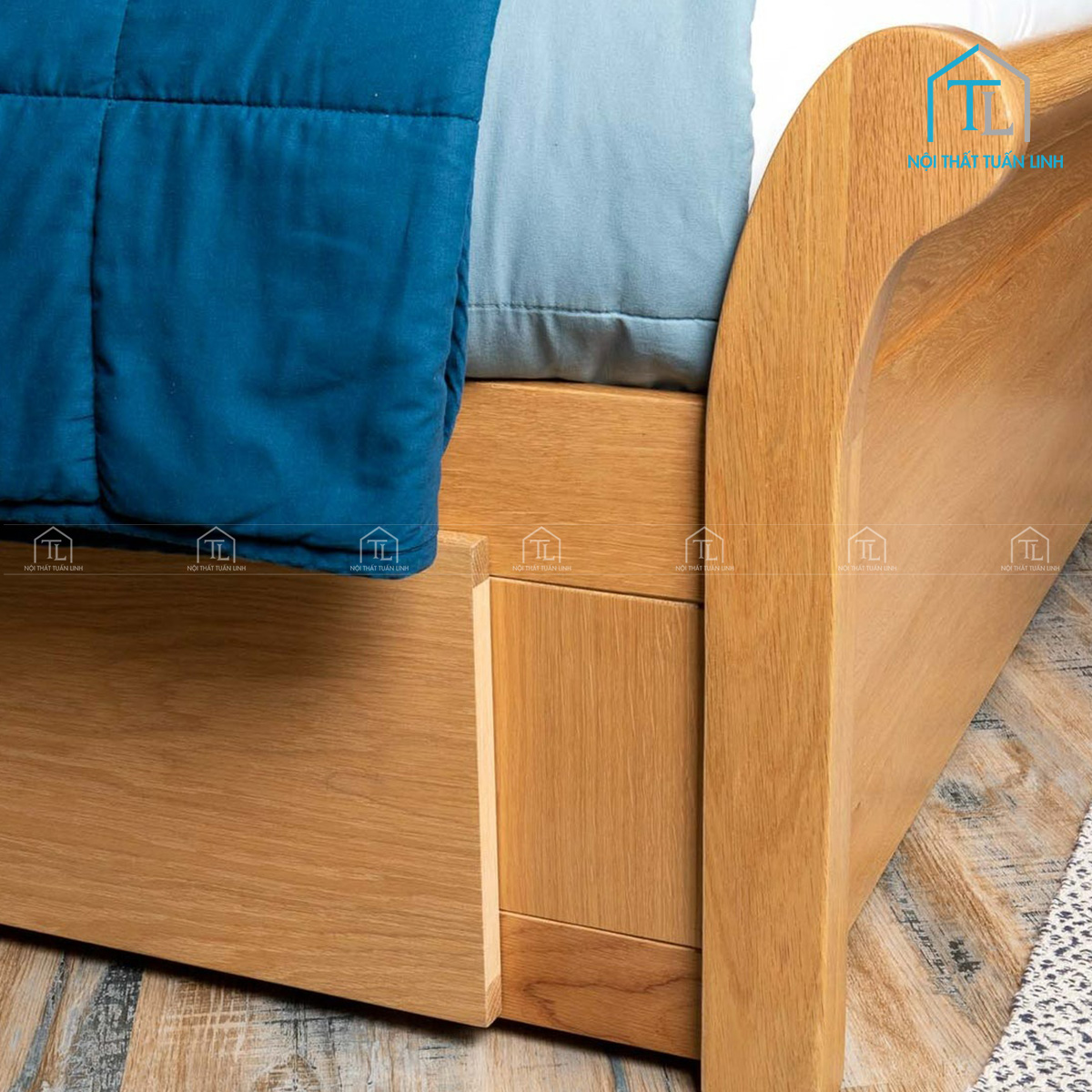 Giường ngủ gỗ sồi tự nhiên có ngăn kéo lưu trữ cao cấp