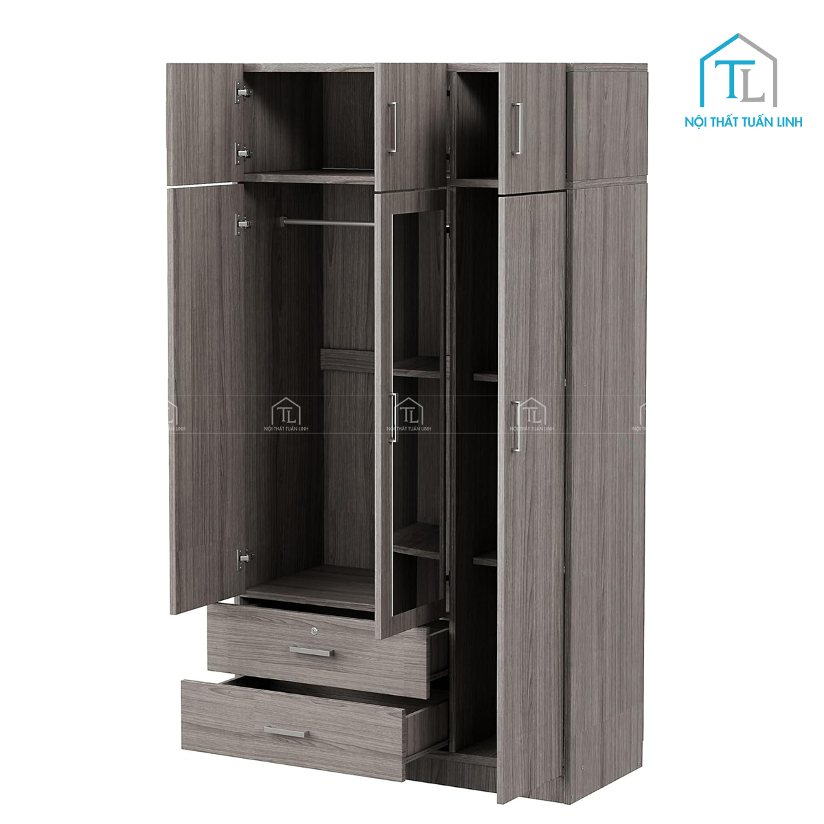 Tủ quần áo 3 cánh có gương gỗ MDF tích hợp ngăn kéo