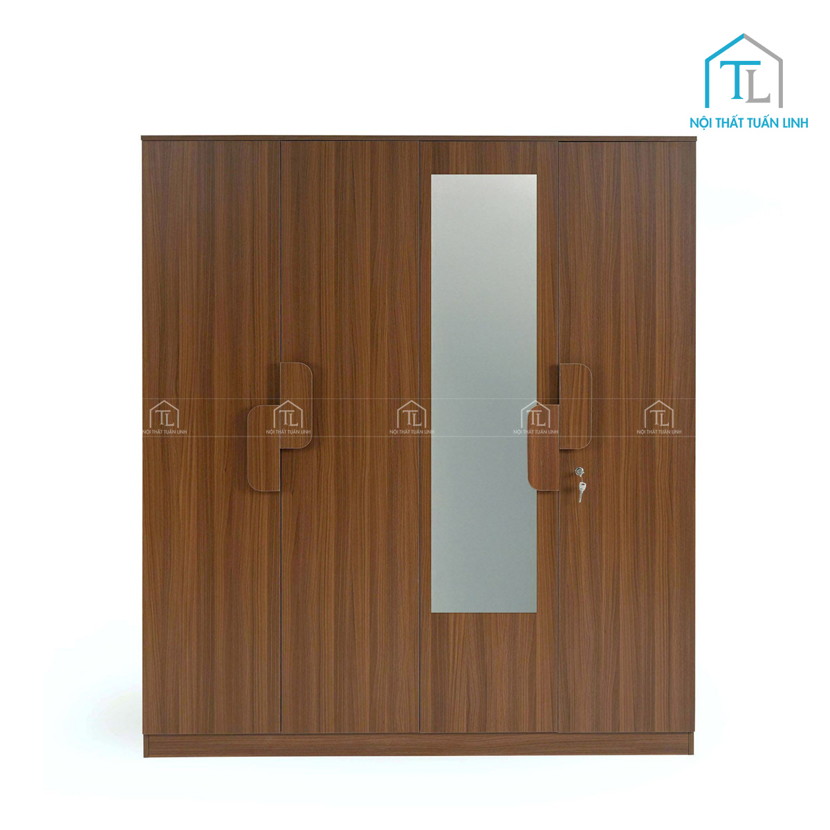 Tủ quần áo 4 cánh gỗ MDFmàu walnut kèm gương