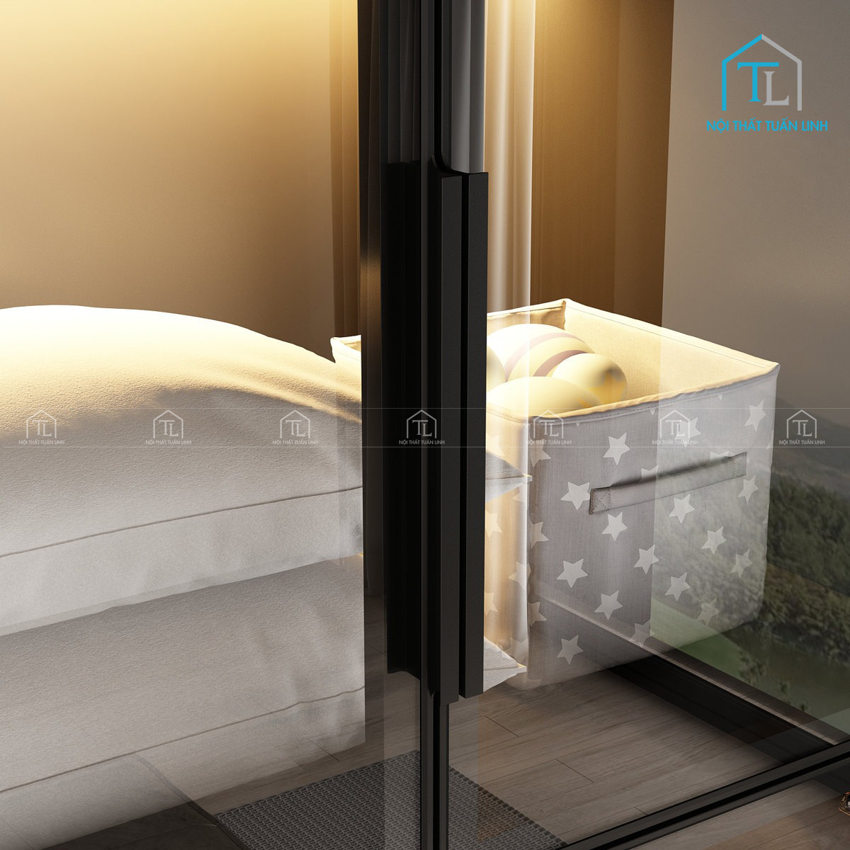 Tủ quần áo cánh kính thiết kế hiện đại tích hợp đèn LED cao cấp