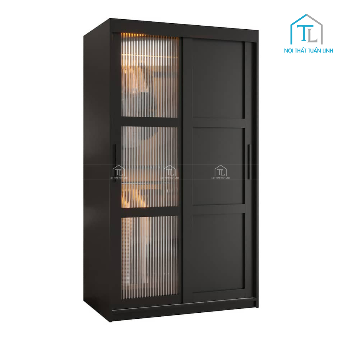 Tủ quần áo cửa lùa kính trong gỗ MDF hiện đại