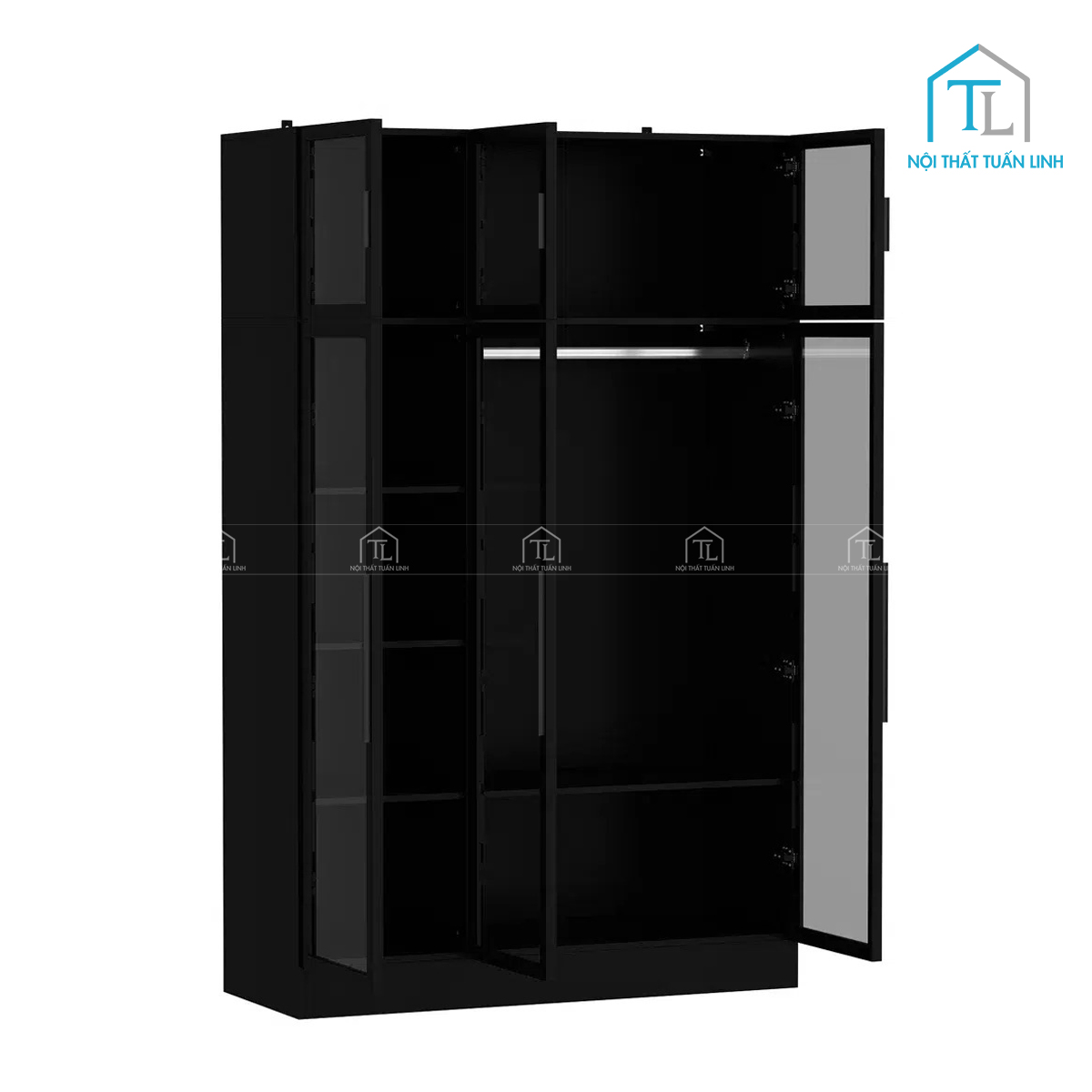 Tủ quần áo MDF cánh kính thiết kế hiện đại, tích hợp đèn led