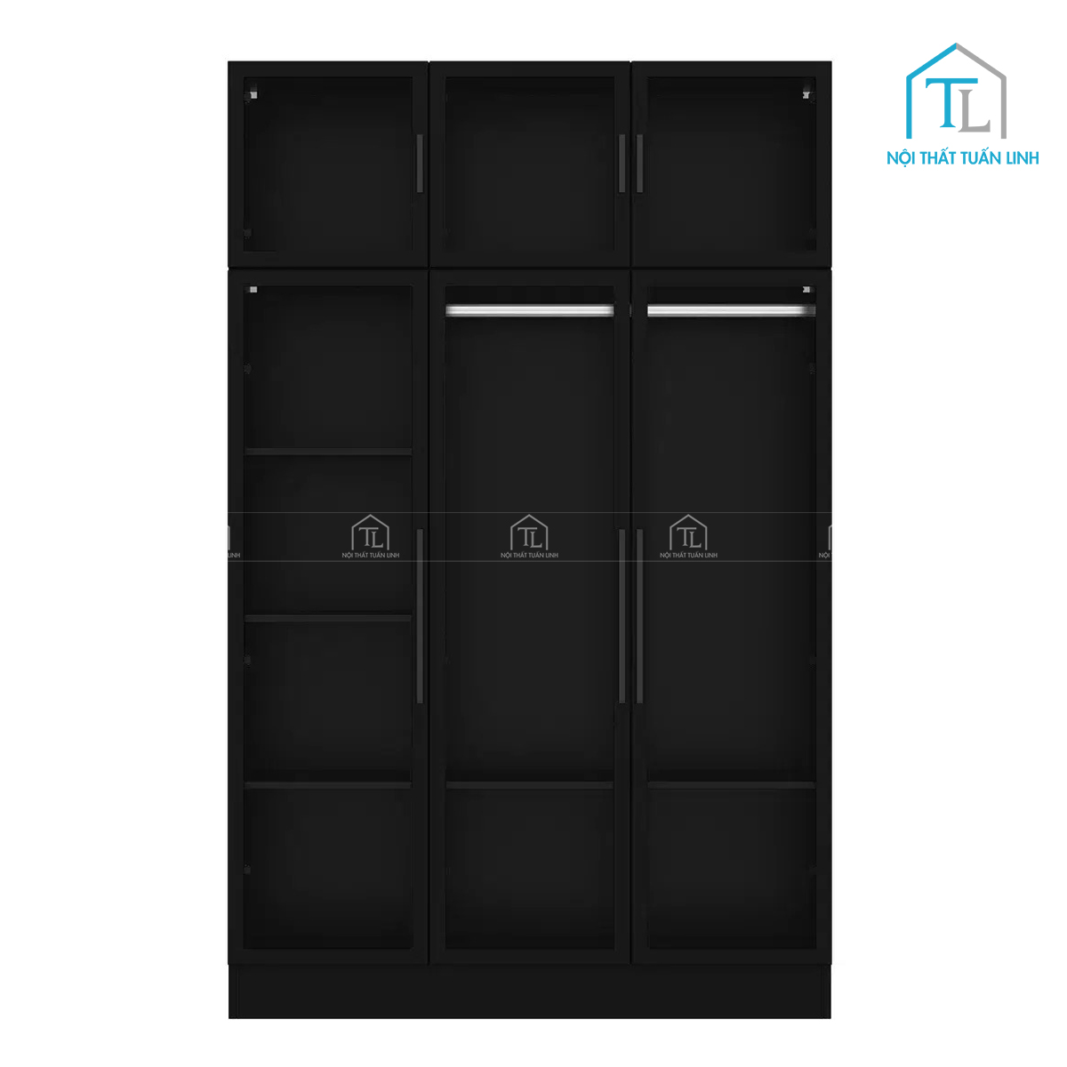 Tủ quần áo MDF cánh kính thiết kế hiện đại, tích hợp đèn led