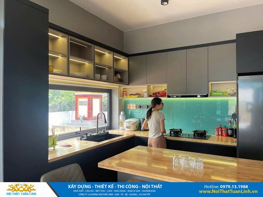 Mẫu thiết kế nhà bếp nhỏ gọn, đẹp tinh tế cho nhà phố ở Bình Dương Công ty thiết kế thi công tủ bếp uy tín hàng đầu tại Bình Dương