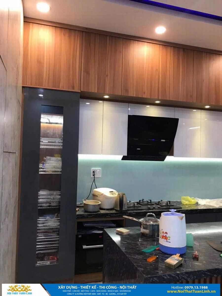 Thiết kế thi công nội thất bếp căn hộ chung cư hiện đại, tủ bếp gỗ, mặt đá granite, giá tốt, Nội Thất Tuấn Linh thực hiện