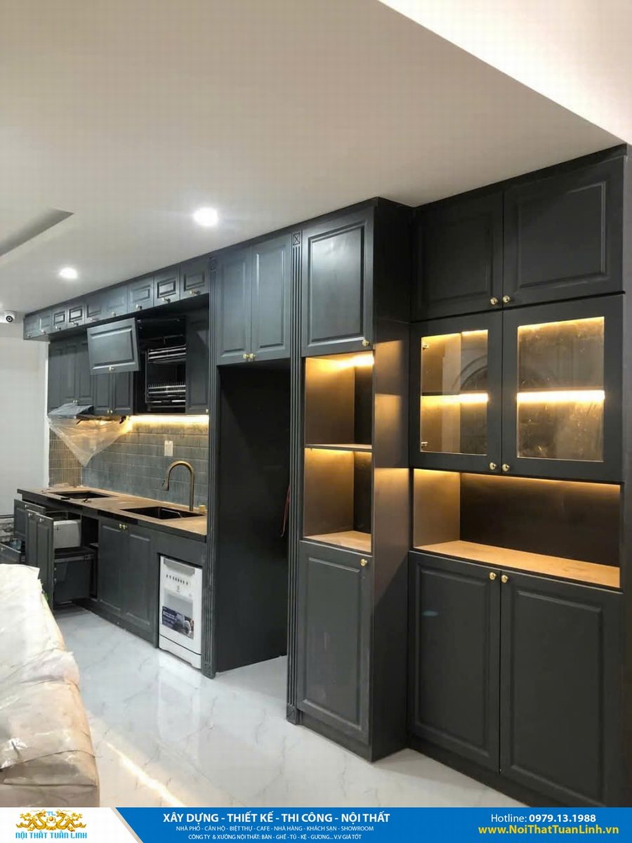 Thi công tủ bếp căn hộ chung cư cao cấp màu xám hiện đại – Nội Thất Tuấn Linh Bình Dương Hà Nội