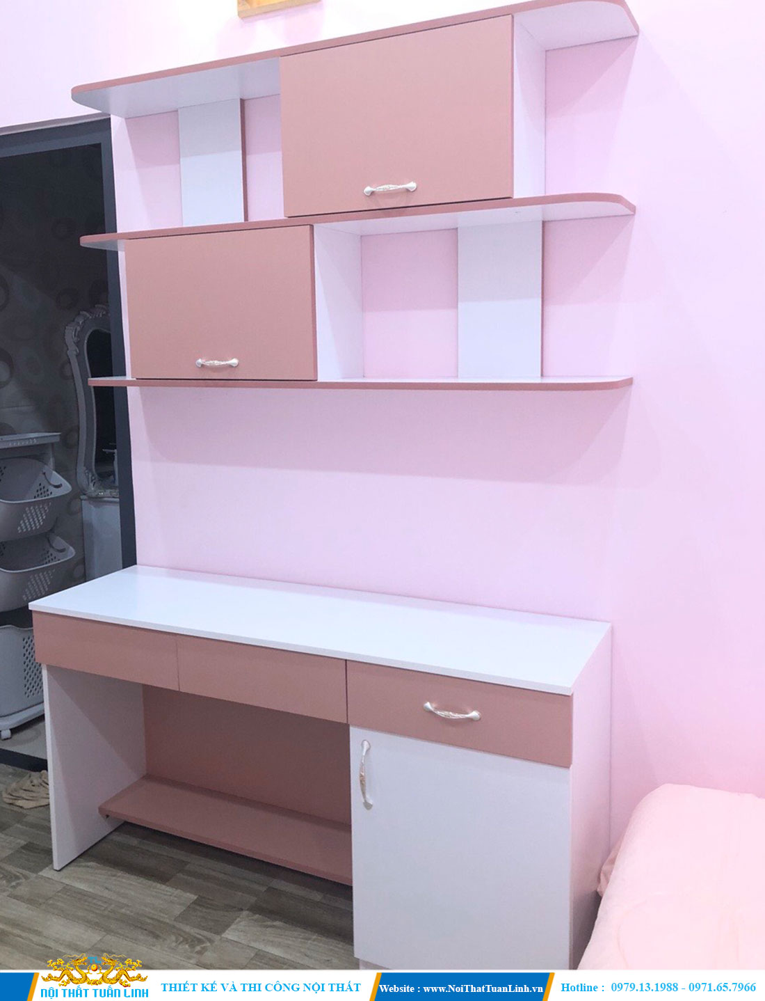 Thiết kế thi công nội thất phòng ngủ với tone màu hồng nhẹ nhàng 1