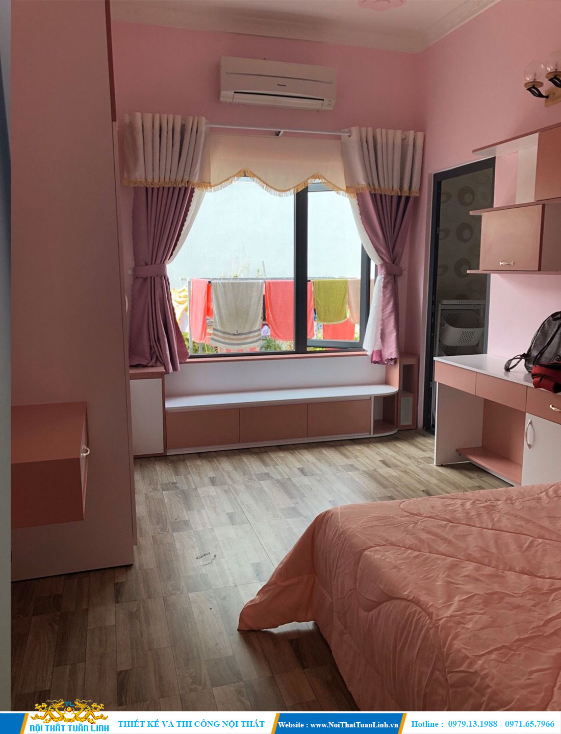 Thiết kế thi công nội thất phòng ngủ với tone màu hồng nhẹ nhàng 4
