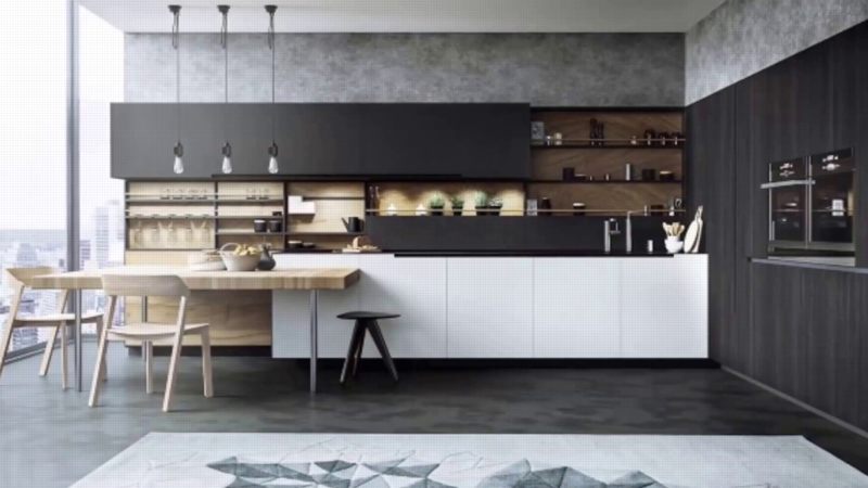 Nội thất nhà bếp đẹp với tông màu trắng đen 5