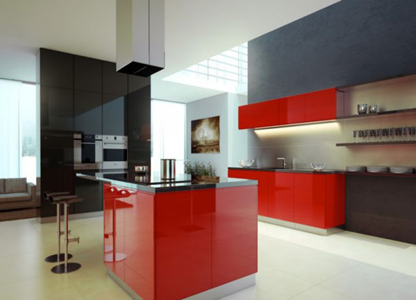 Báo giá thi công tủ bếp tại Bình Dương,Mẫu tủ bếp acrylic màu đỏ đẹp