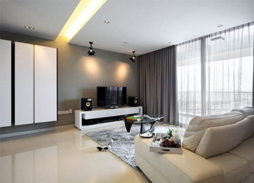 Báo giá thiết kế nội thất phòng khách căn hộ gọn gàng tối giản