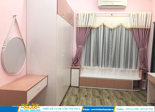 Thiết kế thi công nội thất phòng ngủ với tone màu hồng nhẹ nhàng
