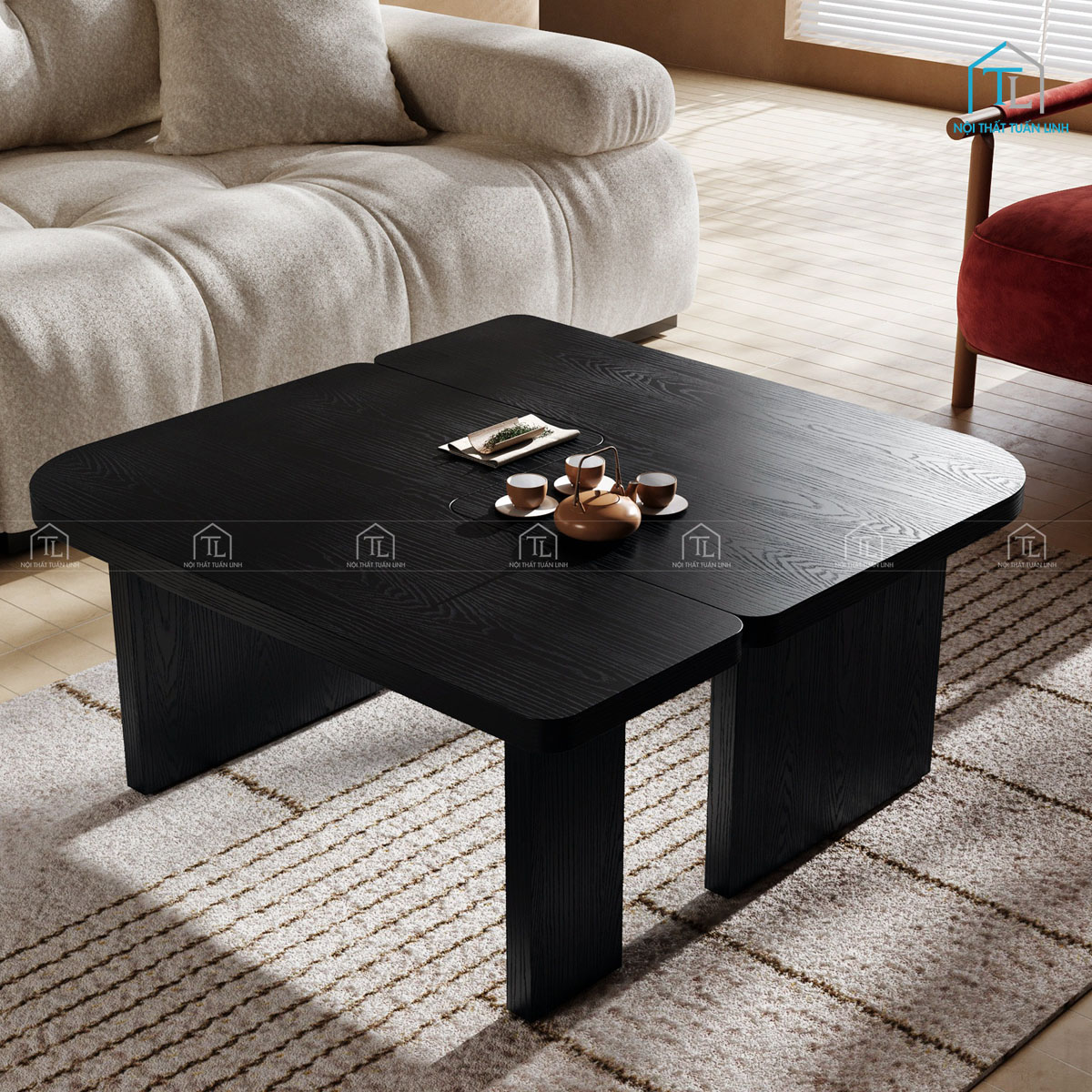 Bàn trà gỗ MDF màu đen phong cách tối giản hiện đại