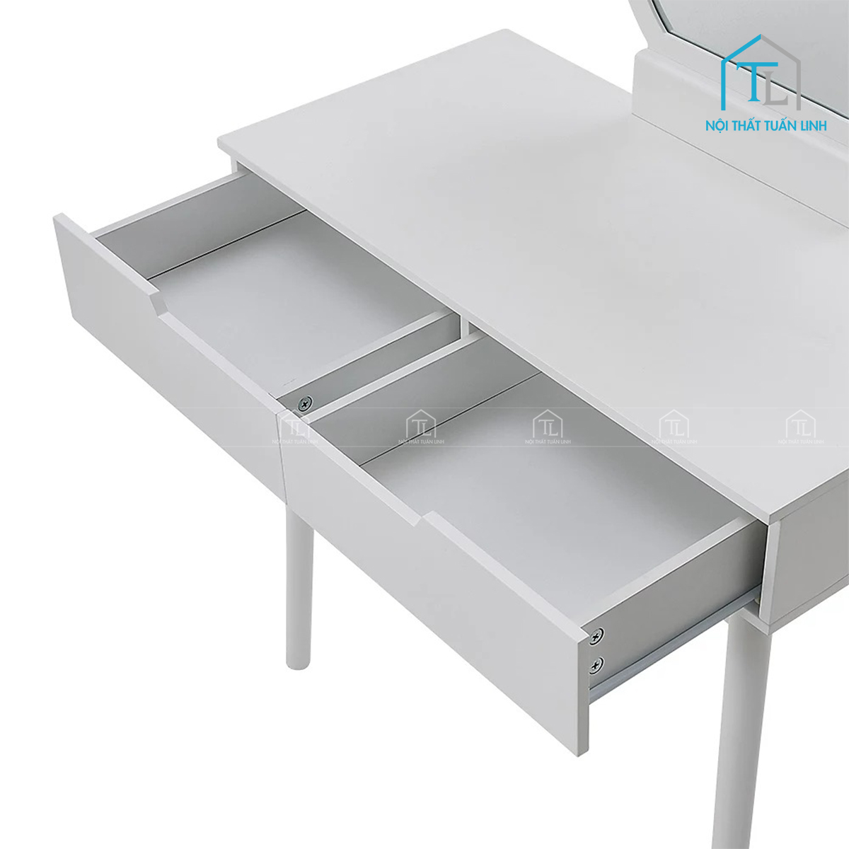 Bàn trang điểm MDF phong cách tân cổ điển kèm ghế ngồi màu trắng