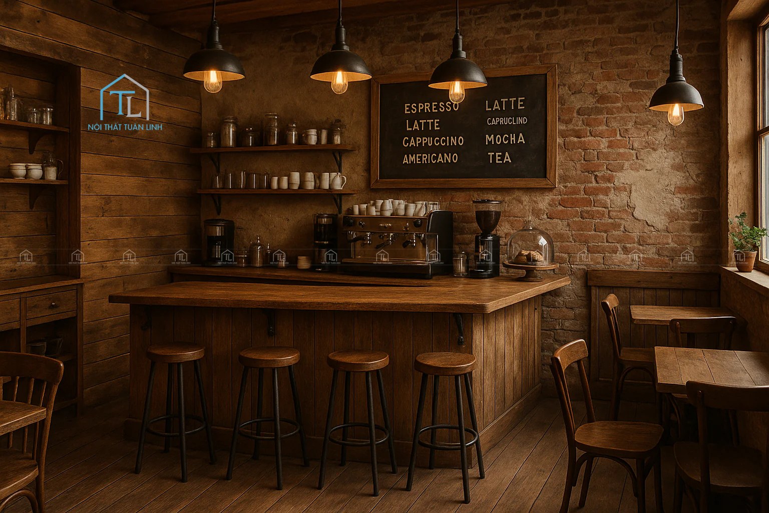 Cải tạo quán cafe hiện đại đẹp nội thất gỗ