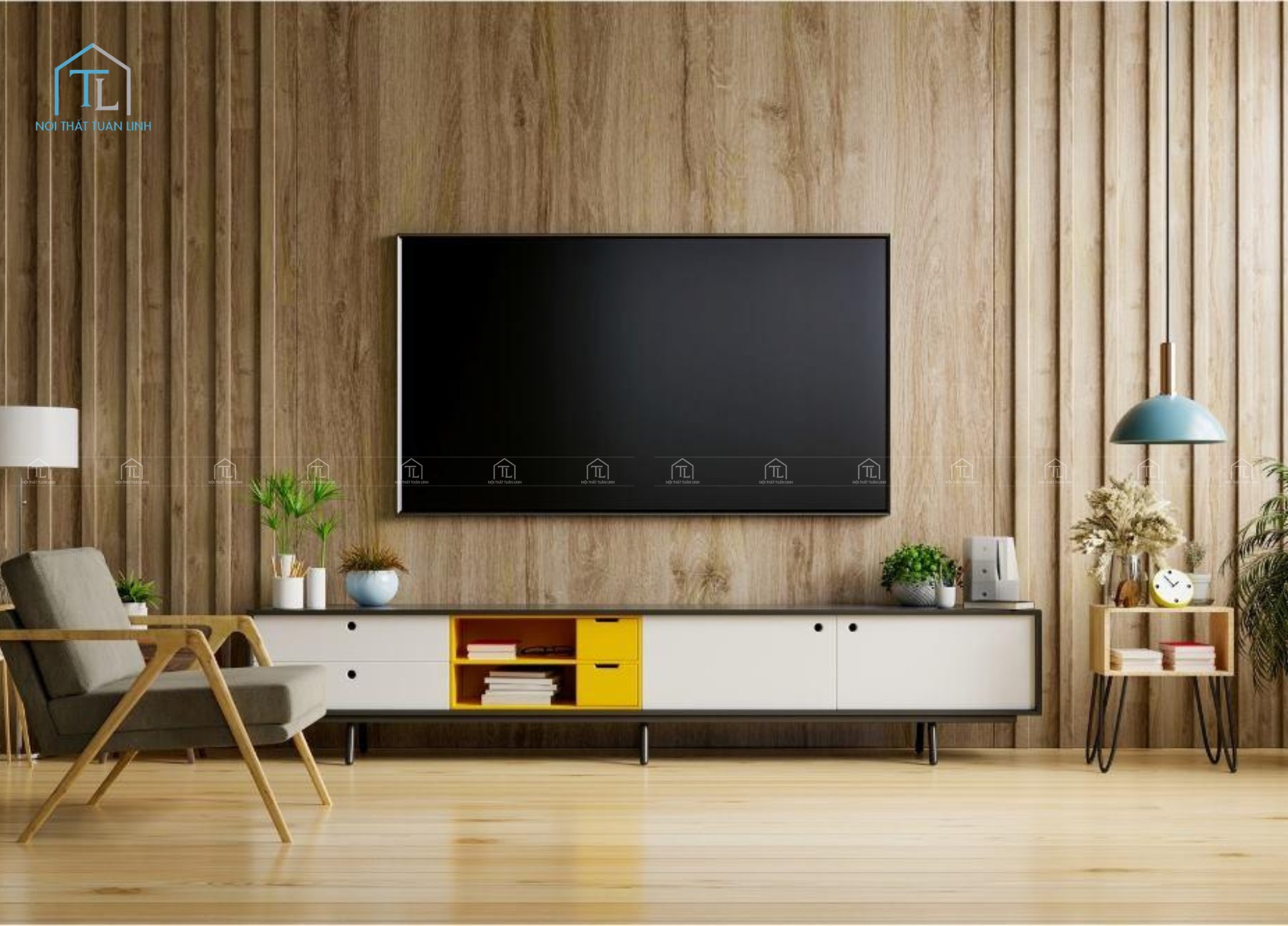 Phòng khách gỗ ấm cúng hiện đại