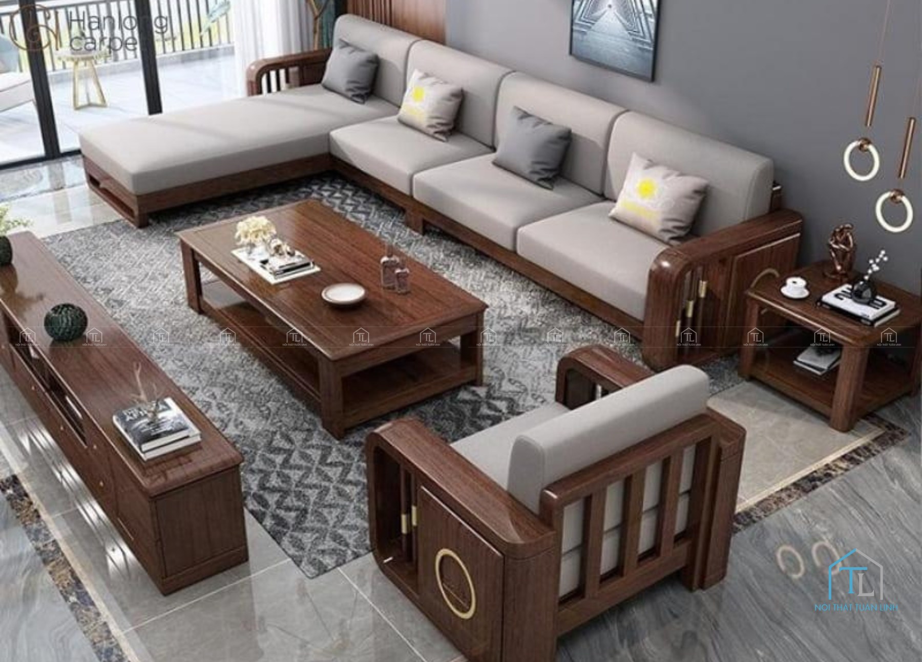 Sofa gỗ phòng khách đẹp hiện đại