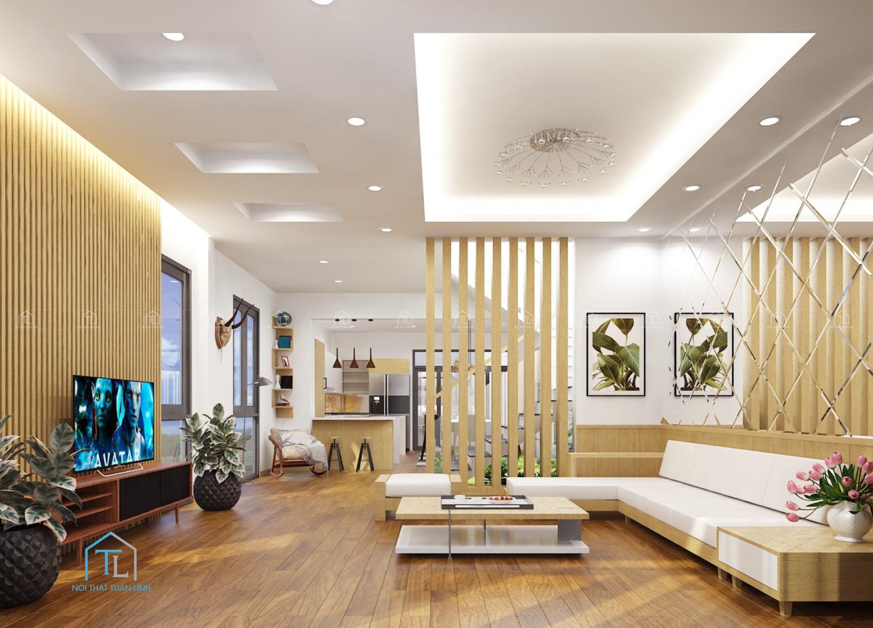 Mẫu phòng khách gỗ đẹp mới nhất