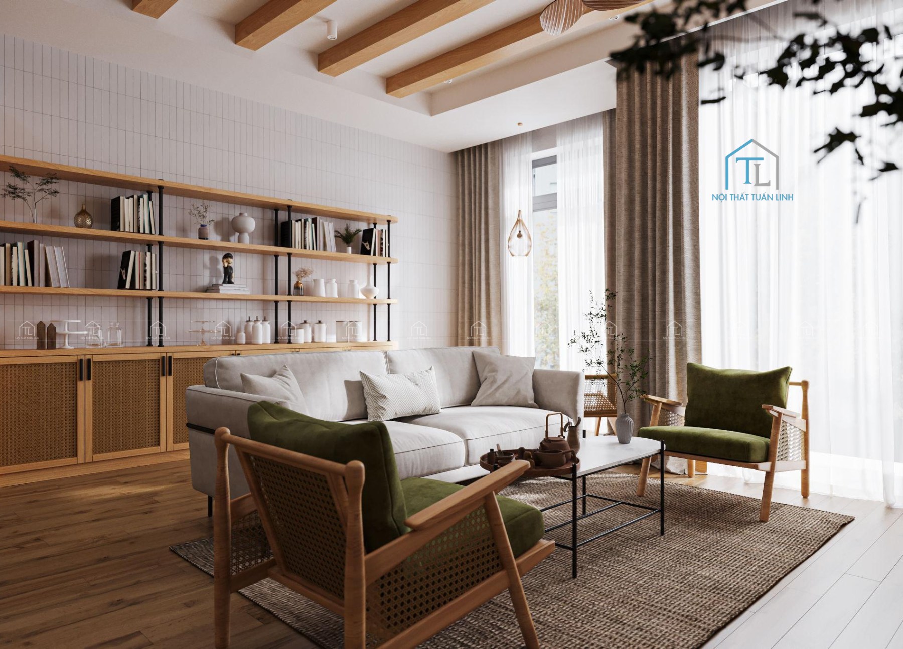 Thiết kế phòng khách gỗ mới