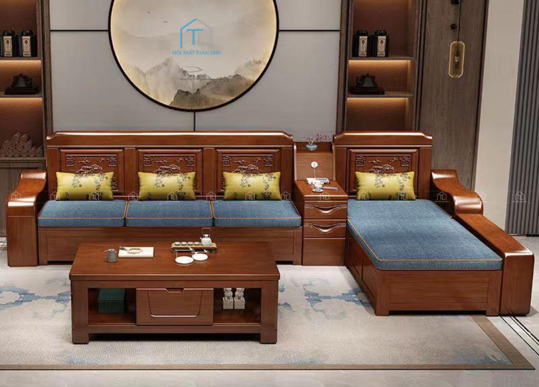 Sofa gỗ tự nhiên cao cấp phòng khách