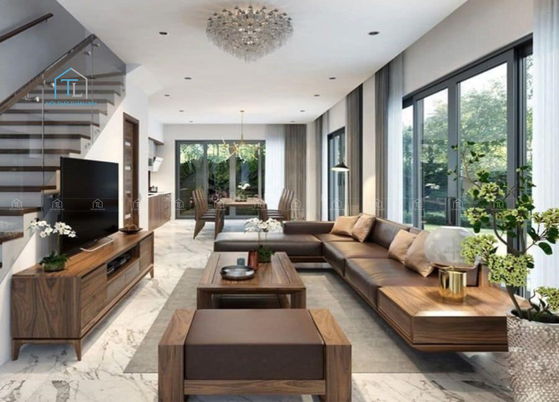 Decor phòng khách gỗ sang trọng