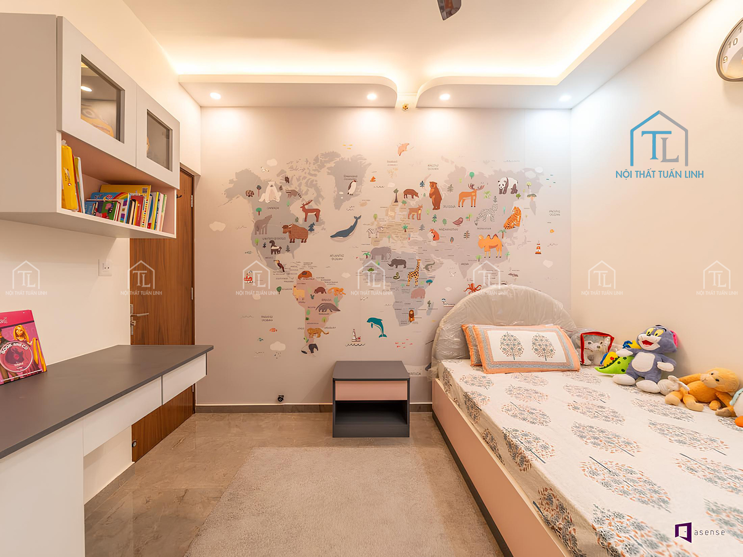 Phòng ngủ kết hợp tranh tường