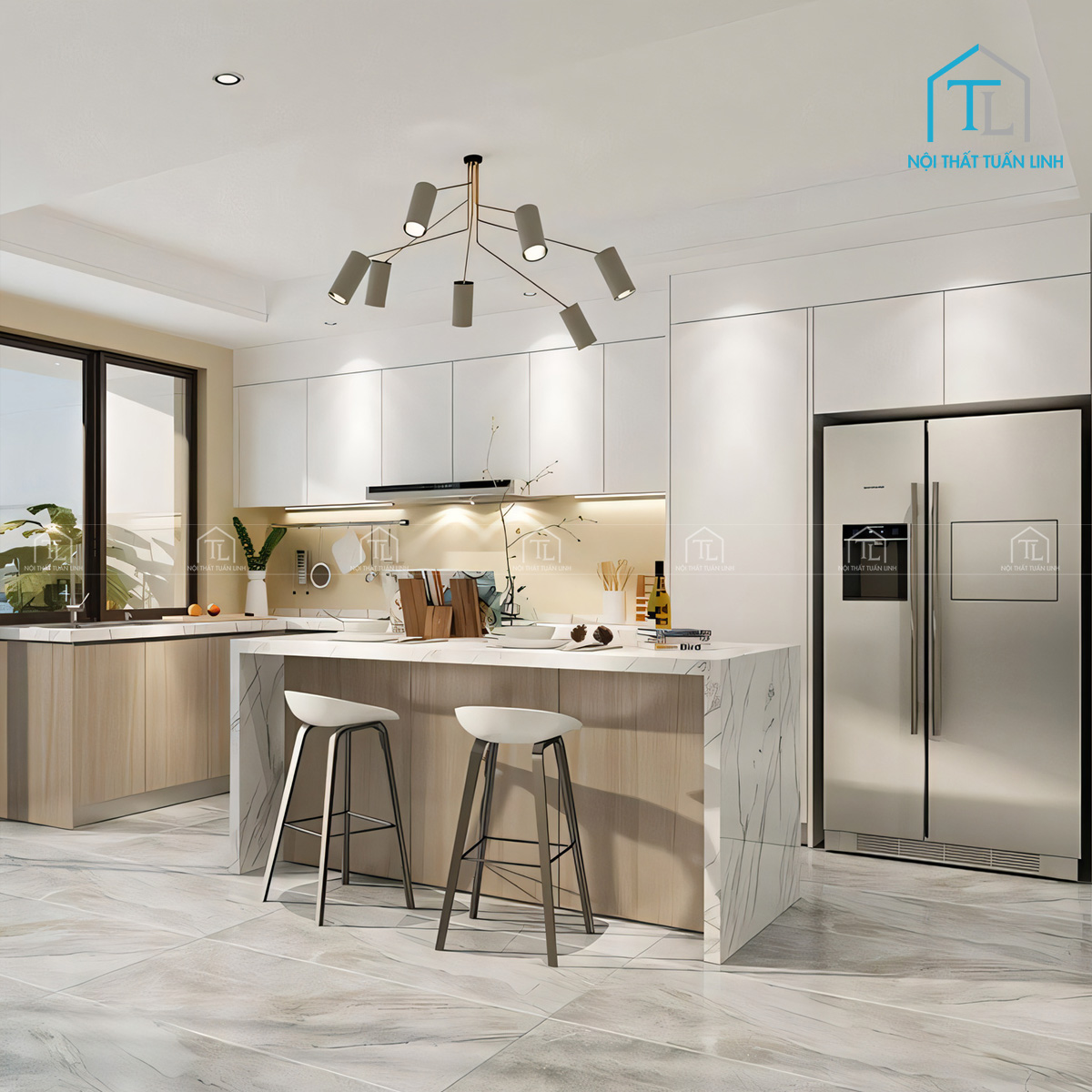 Tủ bếp MDF hiện đại màu trắng