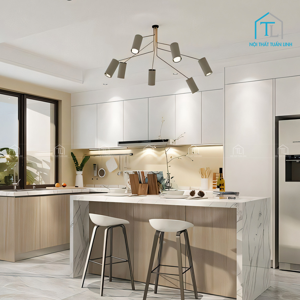 Tủ bếp MDF hiện đại màu trắng