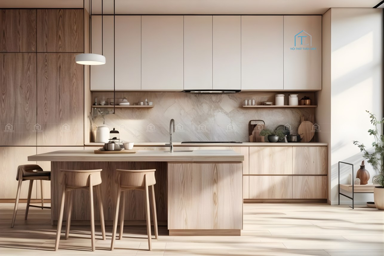 Tủ bếp kịch trần phong cách tối giản