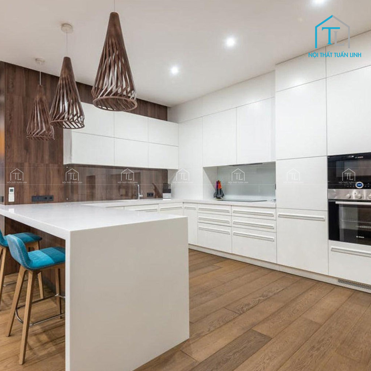 Tủ bếp MDF màu trắng giá tốt thiết kế đẹp và bền chắc