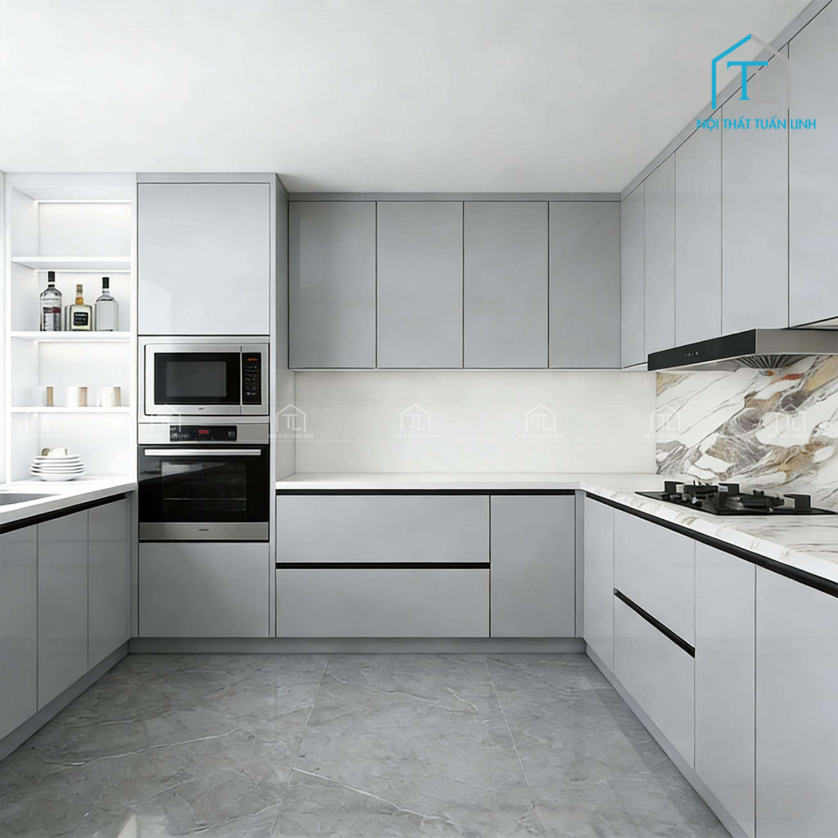 Tủ bếp trên gỗ công nghiệp MDF thiết kế hiện đại