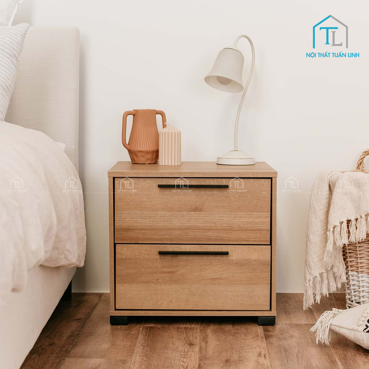 Tủ đầu giường gỗ MDF 2 ngăn kéo hiện đại