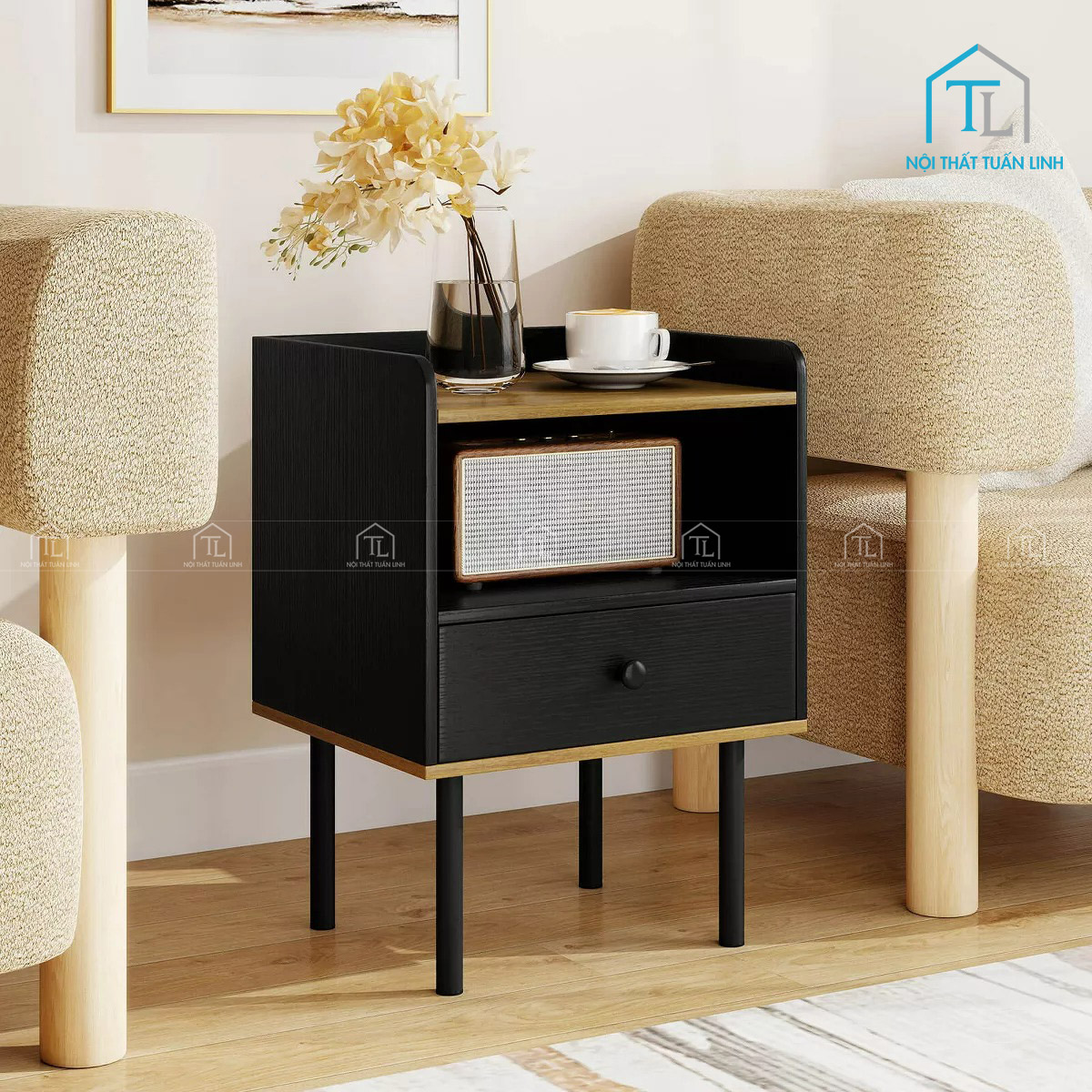 Tủ đầu giường MDF 1 ngăn kéo kệ mở hiện đại