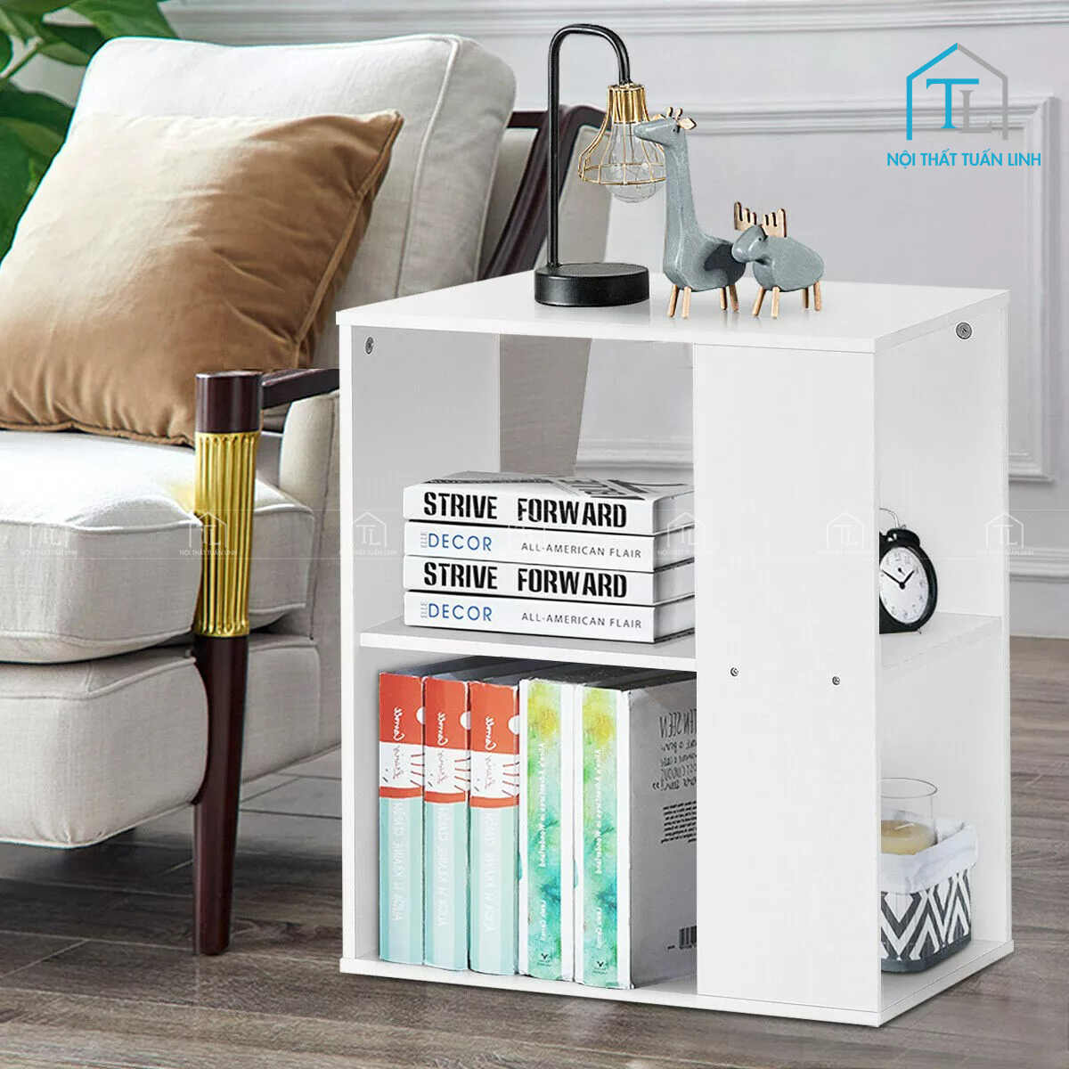 Tủ đầu giường MDF 2 tầng kệ mở thiết kế hiện đại