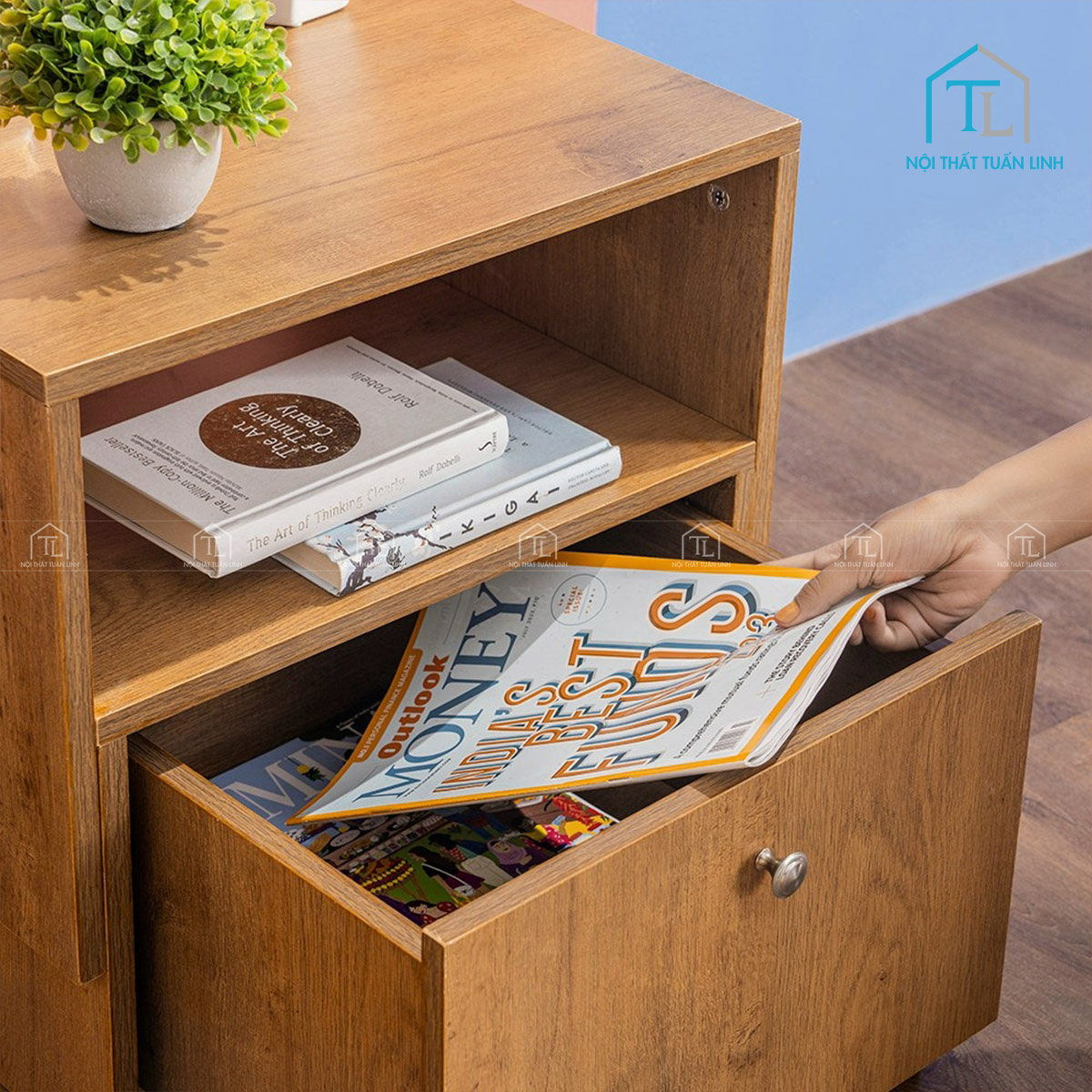 Tủ đầu giường MDF thiết kế hiện đại vân gỗ