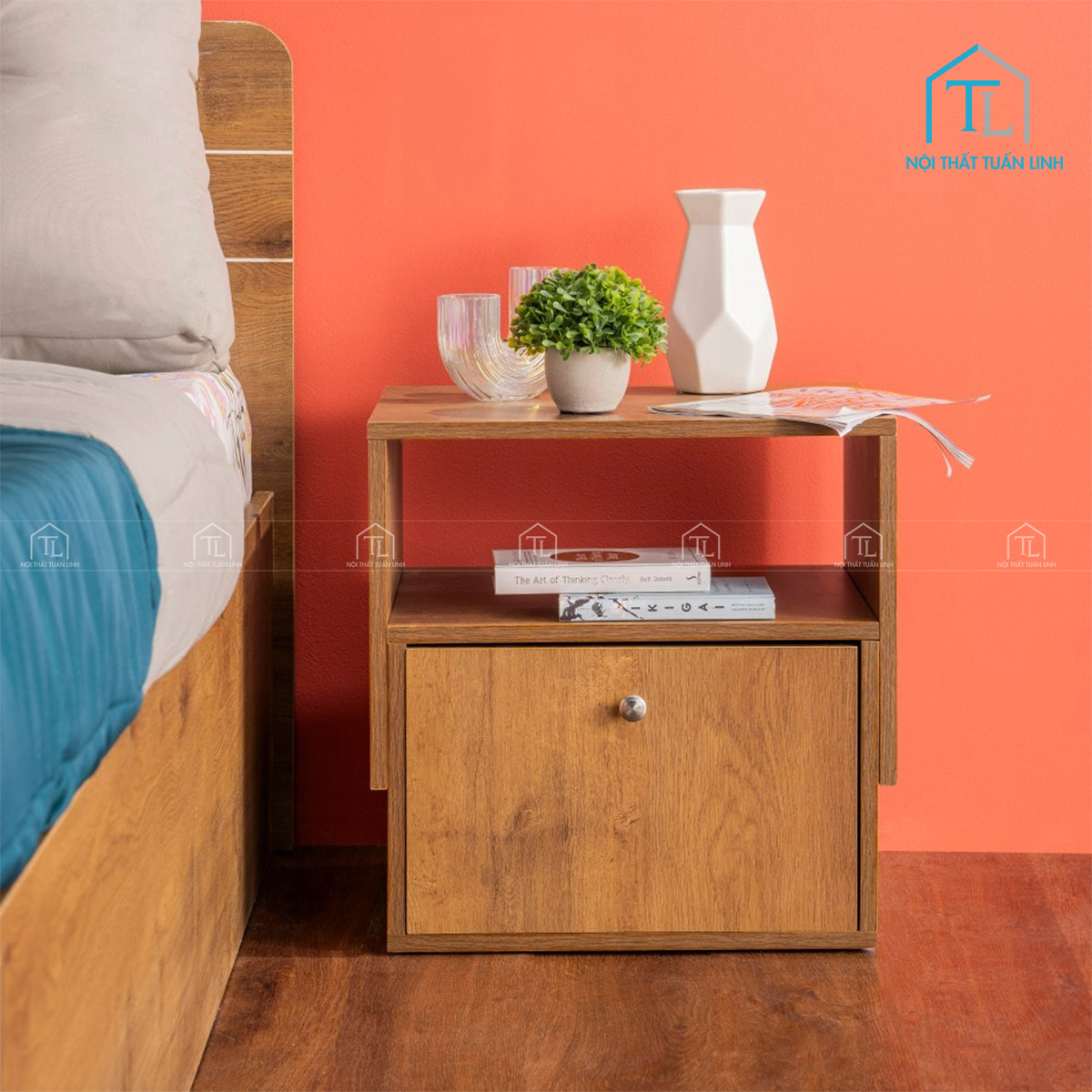 Tủ đầu giường MDF thiết kế hiện đại vân gỗ