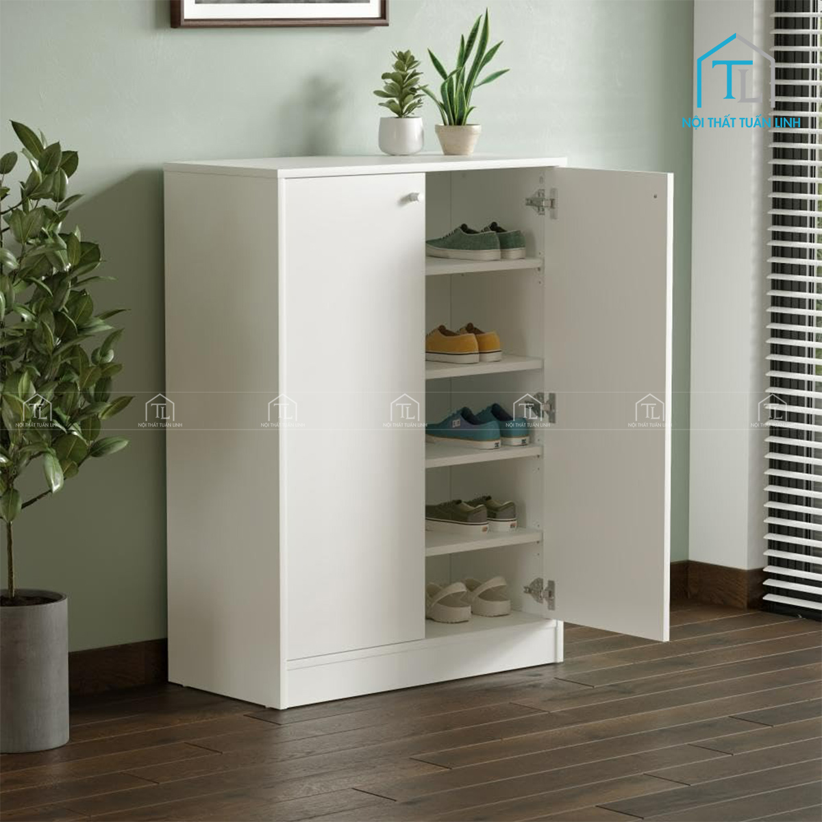 Tủ giày dép gỗ công nghiệp 2 cánh màu trắng