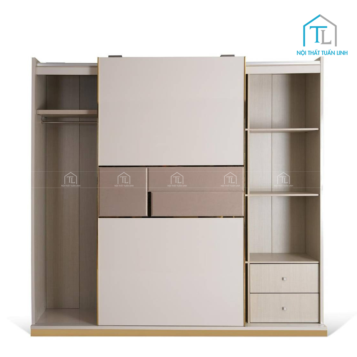 Tủ quần áo 2 cánh cửa lùa gỗ MDF màu xám cao cấp
