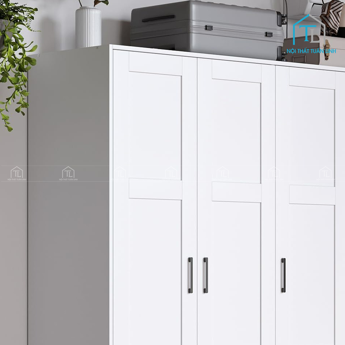 Tủ quần áo 3 cánh gỗ MDF màu trắng có ngăn kéo thiết kế hiện đại