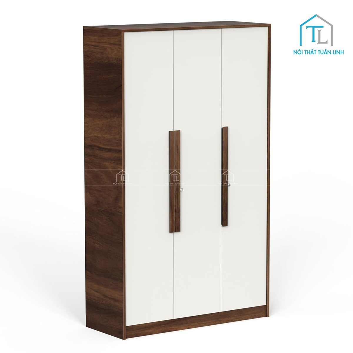 Tủ quần áo 3 cánh gỗ MDF phủ melamine màu nâu gỗ phối trắng