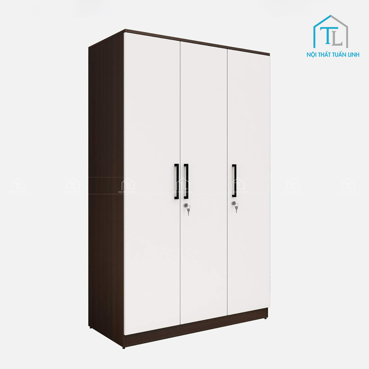 Tủ quần áo 3 cánh gỗ MDF phủ melamine màu trắng thiết kế hiện đại