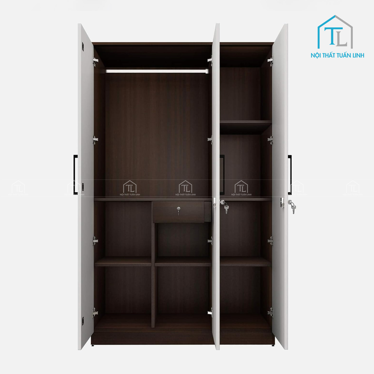 Tủ quần áo 3 cánh gỗ MDF phủ melamine màu trắng thiết kế hiện đại