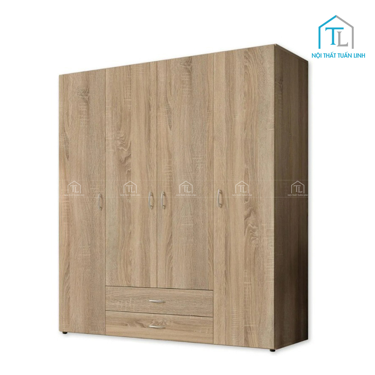 Tủ quần áo 4 cánh gỗ MDF phủ melamine màu nâu walnut