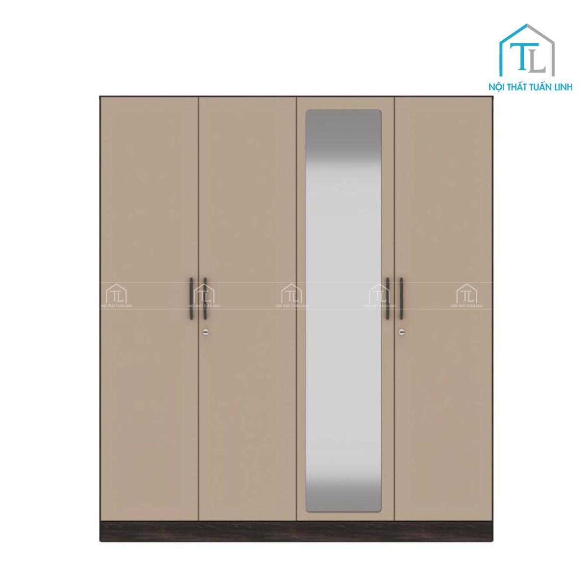 Tủ quần áo 4 cánh gỗ MDF phủ melamine, có gường soi, thiết kế hiện đại