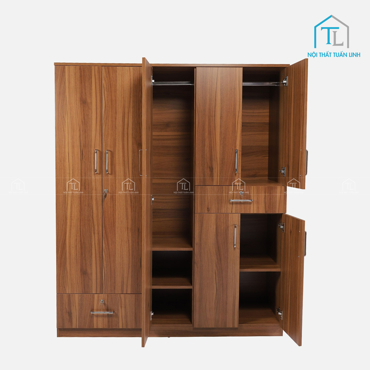 Tủ quần áo 5 cánh gỗ MDF vânn gỗ óc chó hiện đại