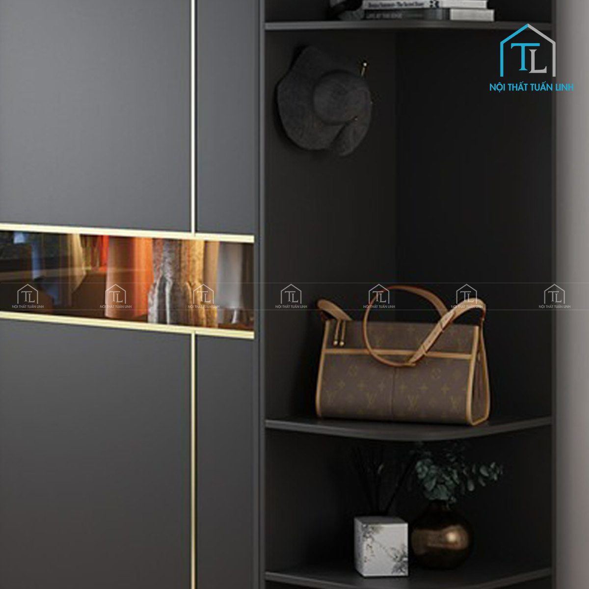 Tủ quần áo cánh kính phong cách hiện đại màu đen